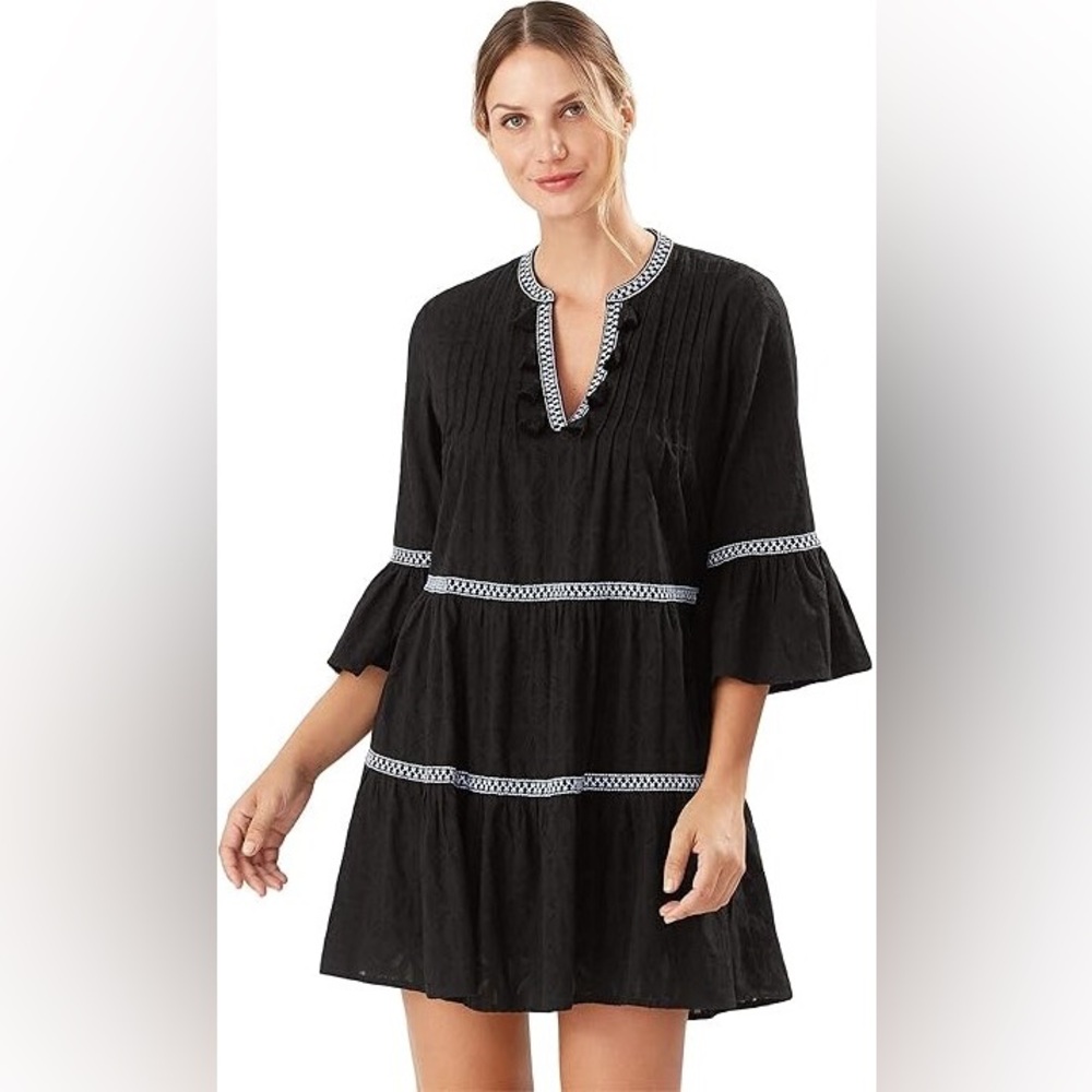 Tommy Bahama Black Swim Cover-Up Dress with White Trim